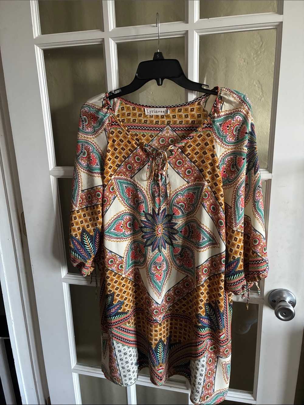 Boho Floral Medallion Tunic Dress in Mustard and Cream Medium